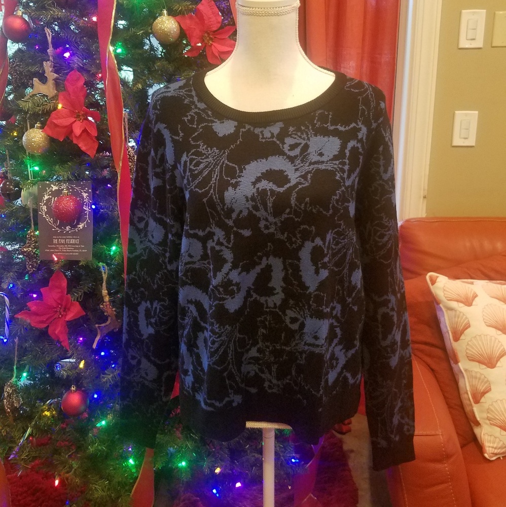 Philosophy Floral Blue and Black Sweater